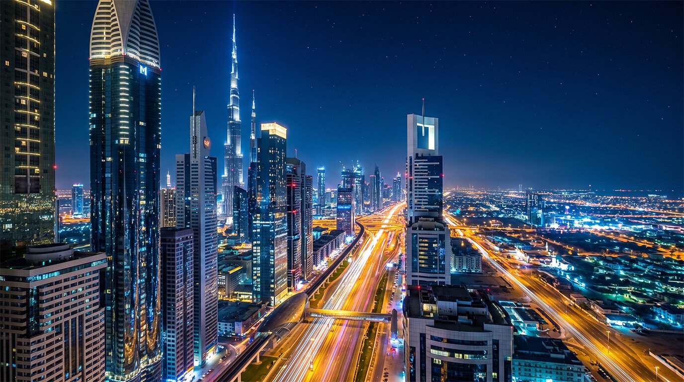night image of busy